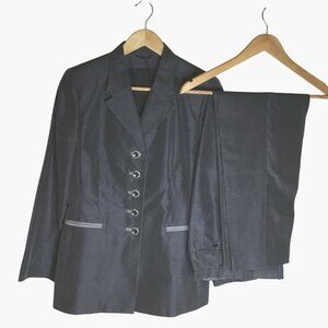 VTG ALGO COUTURE Switzerland Silk Blazer Pants Suit Gray 2pc 80s Power Suit Sz 8
